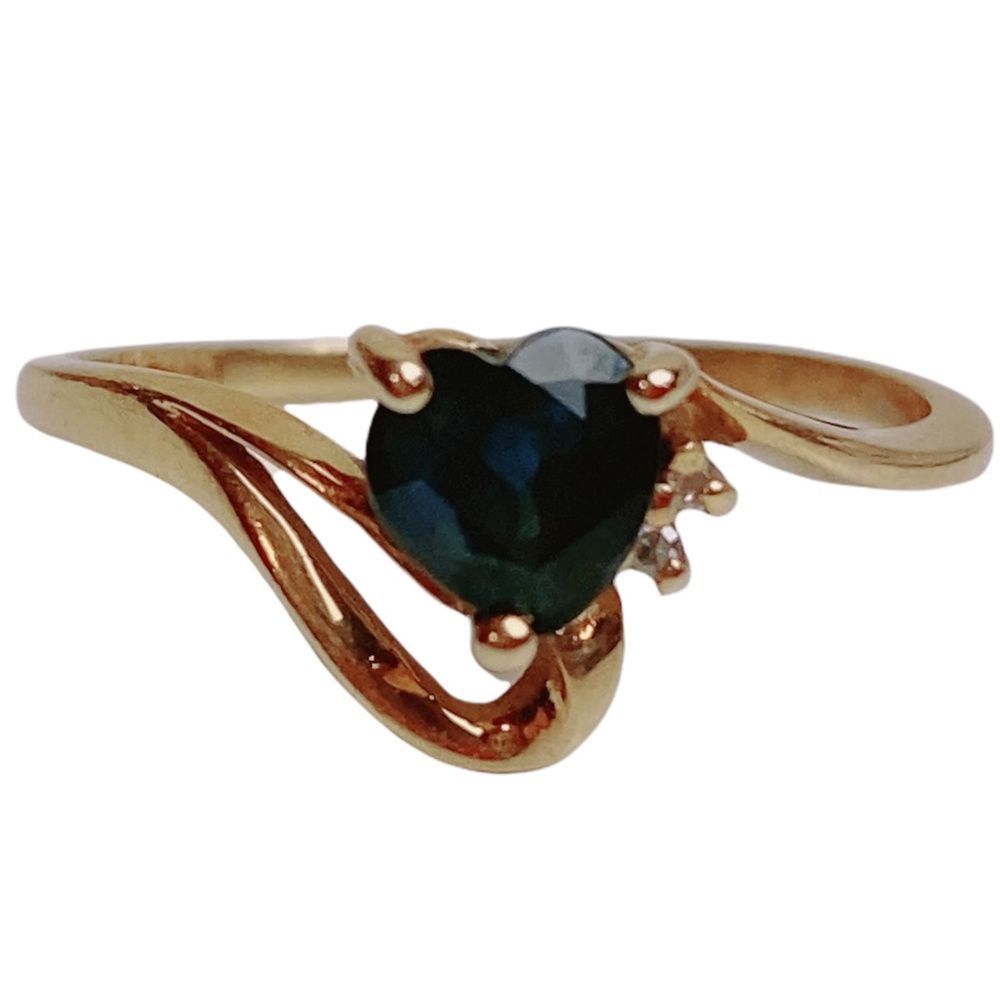 Women’s 14K Heart Blue Sapphire Yellow Gold Ring Sz 6 - Picture 9 of 16